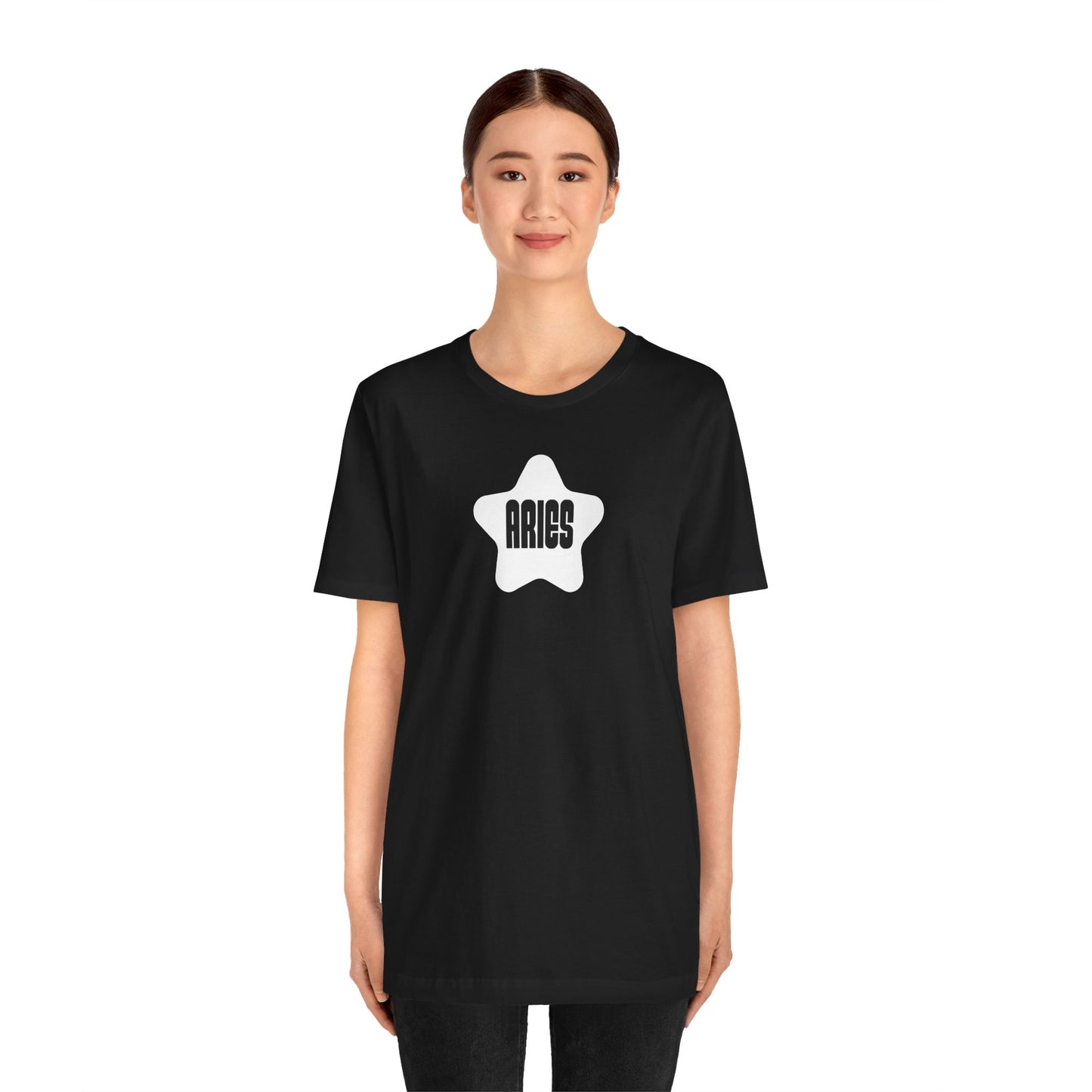 Aries Dark Mode Star Tee – White Star Aries Zodiac T-Shirt