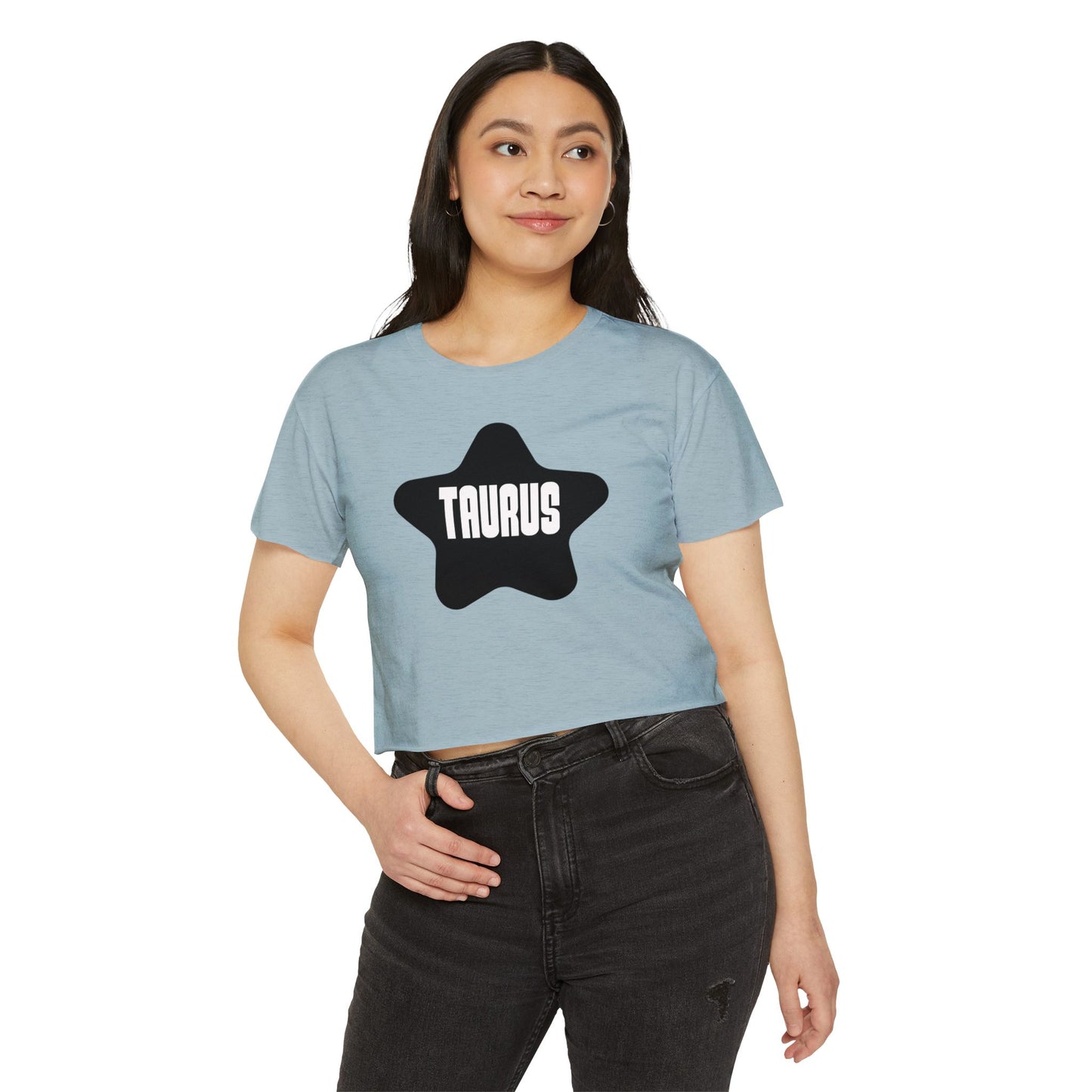 Taurus Black Star Crop Top – Retro Zodiac Tee