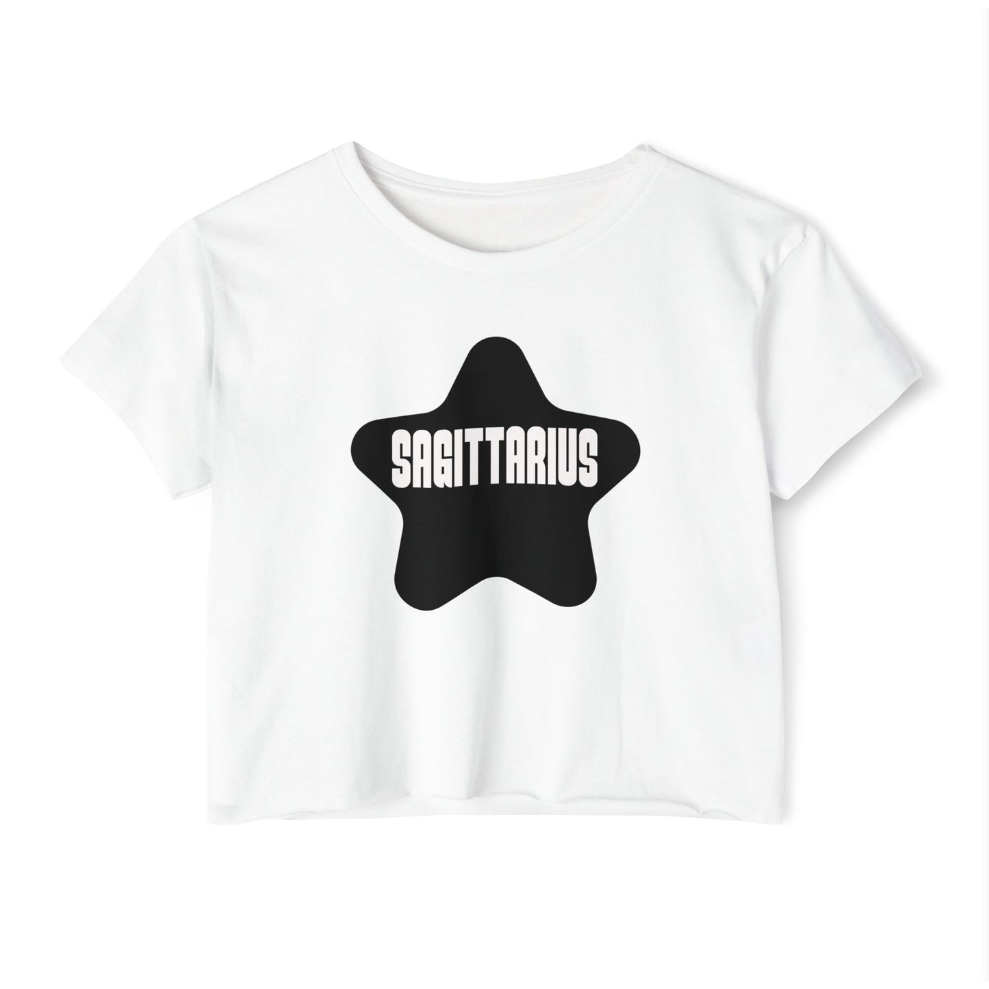 Sagittarius Black Star Crop Top – Retro Zodiac Tee