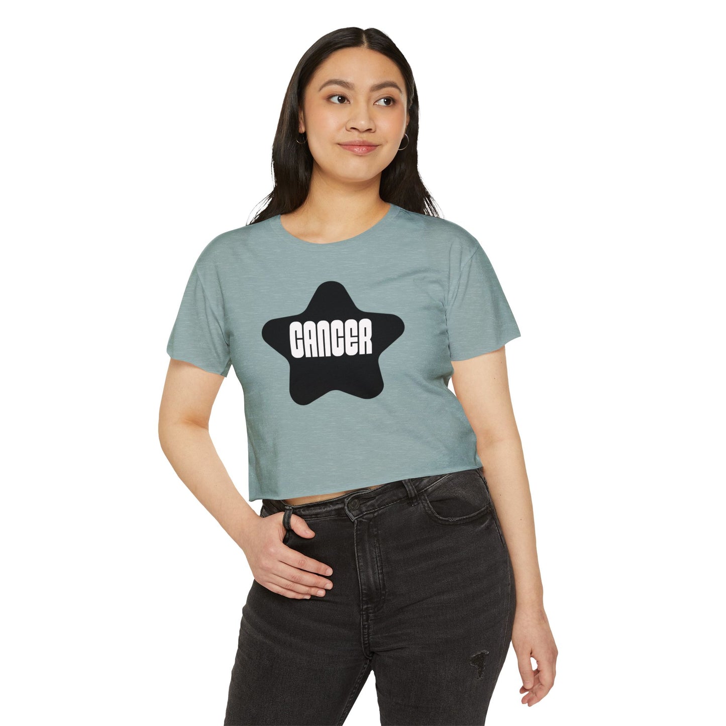 Cancer Black Star Crop Top – Retro Zodiac Tee