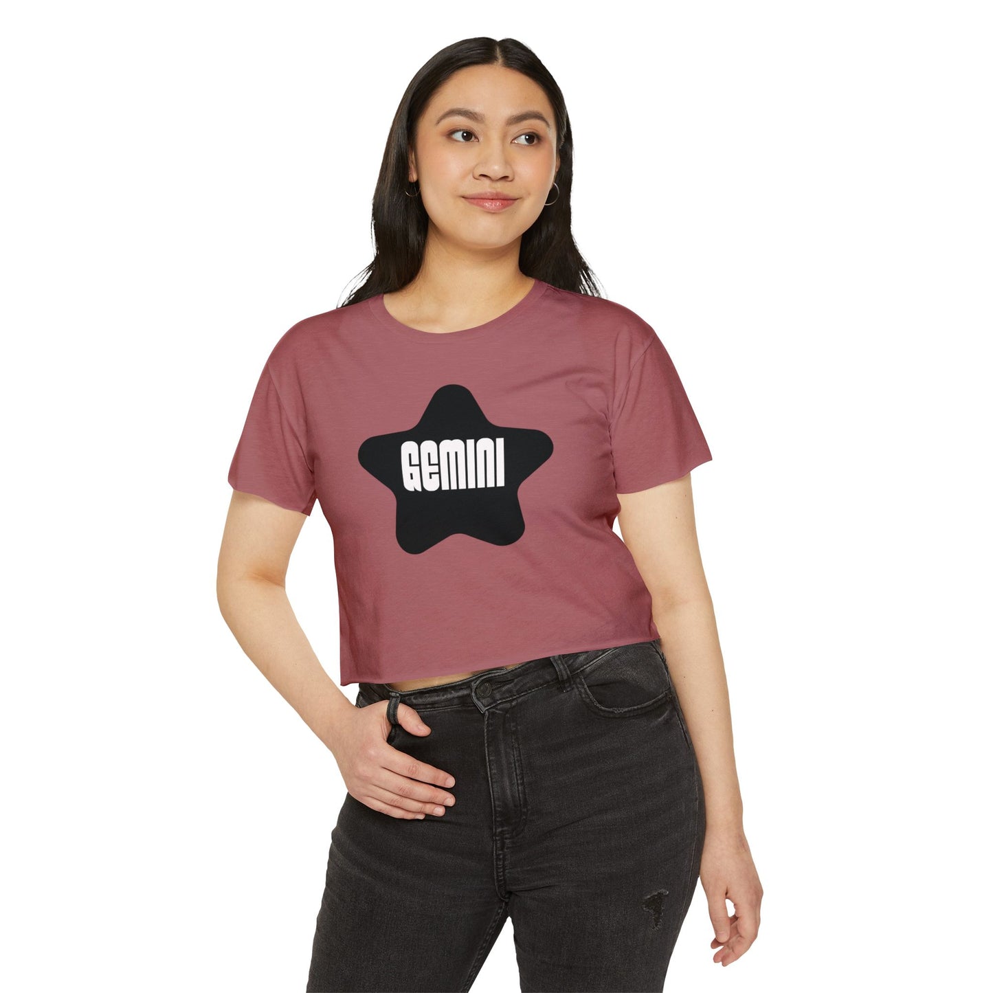 Gemini Black Star Crop Top – Retro Zodiac Tee