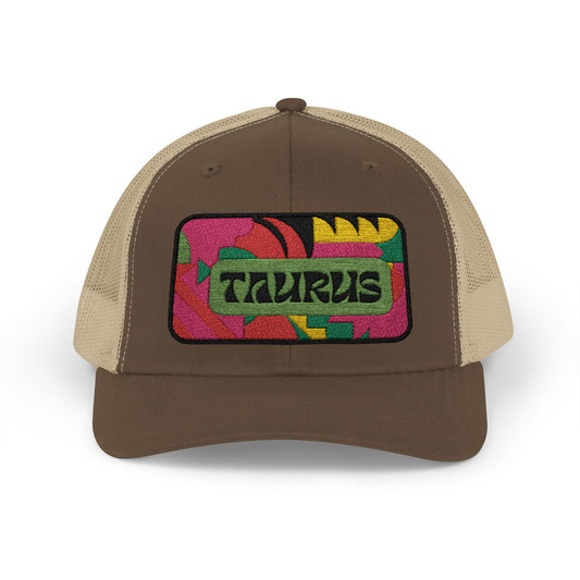 Taurus Trucker Hat - Retro Astrology Snapback Cap - Embroidered Horoscope Hat