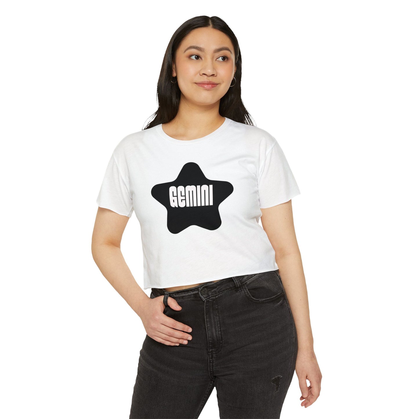 Gemini Black Star Crop Top – Retro Zodiac Tee