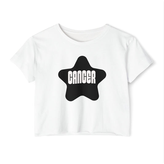 Cancer Black Star Crop Top – Retro Zodiac Tee