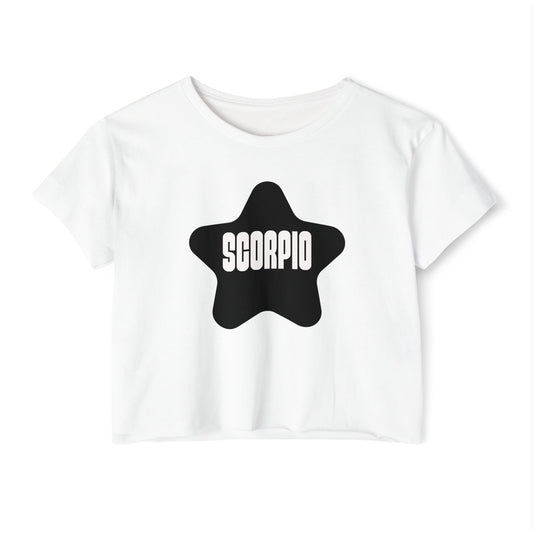 Black Star Scorpio Crop Top Women's Astrology T-Shirt Scorpio Zodiac Star Shirt