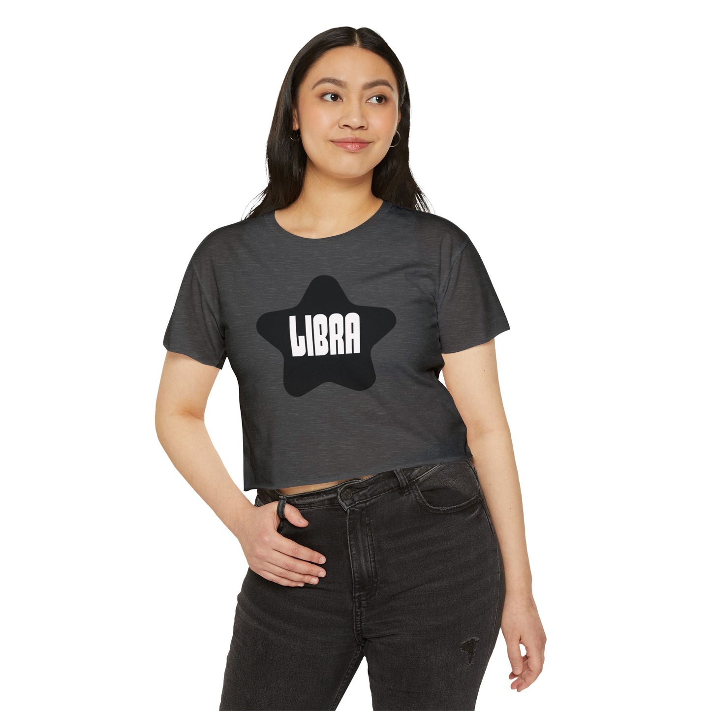 Black Star Libra Crop Top Women's Astrology T-Shirt Libra Zodiac Star Shirt