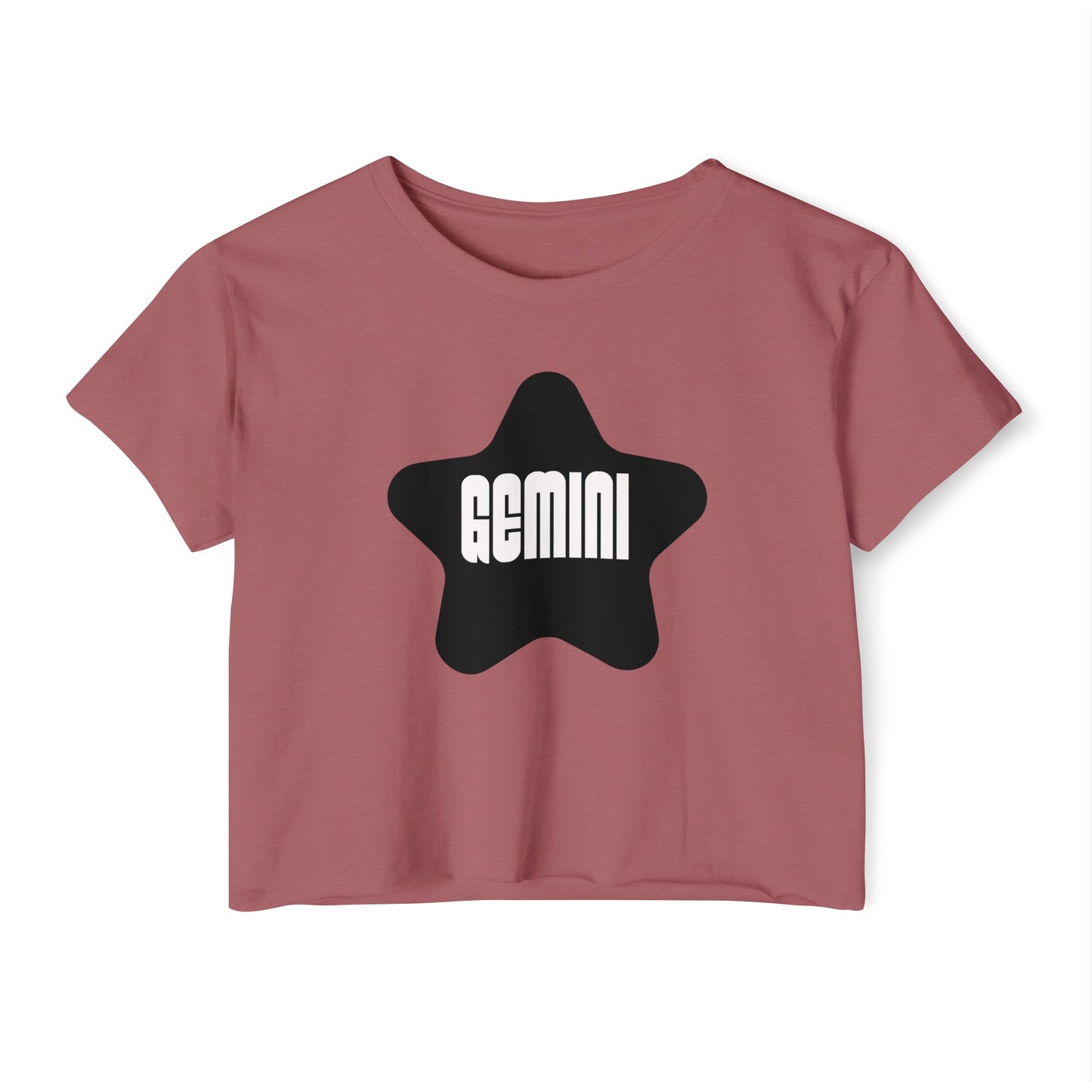 Gemini Black Star Crop Top – Retro Zodiac Tee