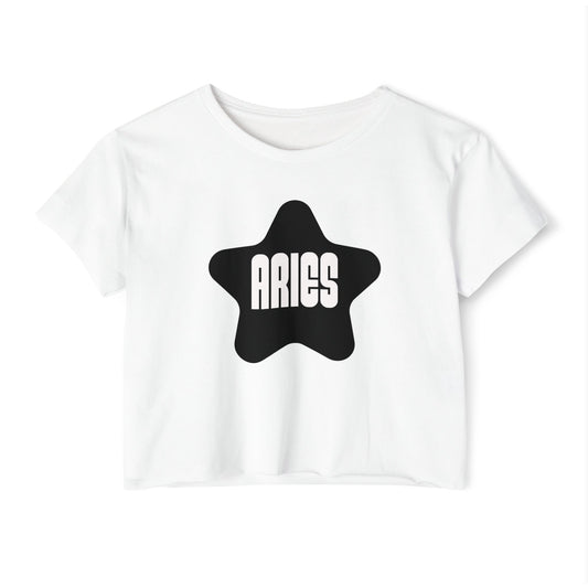 Aries Black Star Crop Top – Retro Zodiac Tee