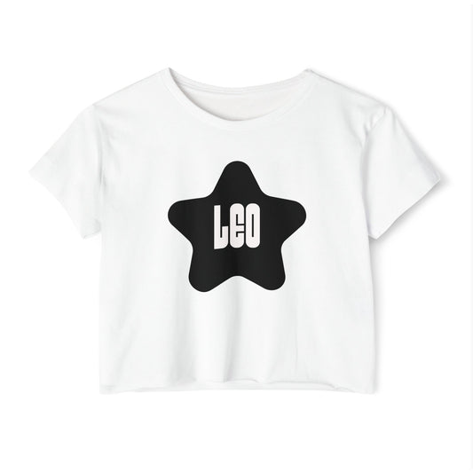 Leo Black Star Crop Top – Retro Zodiac Tee