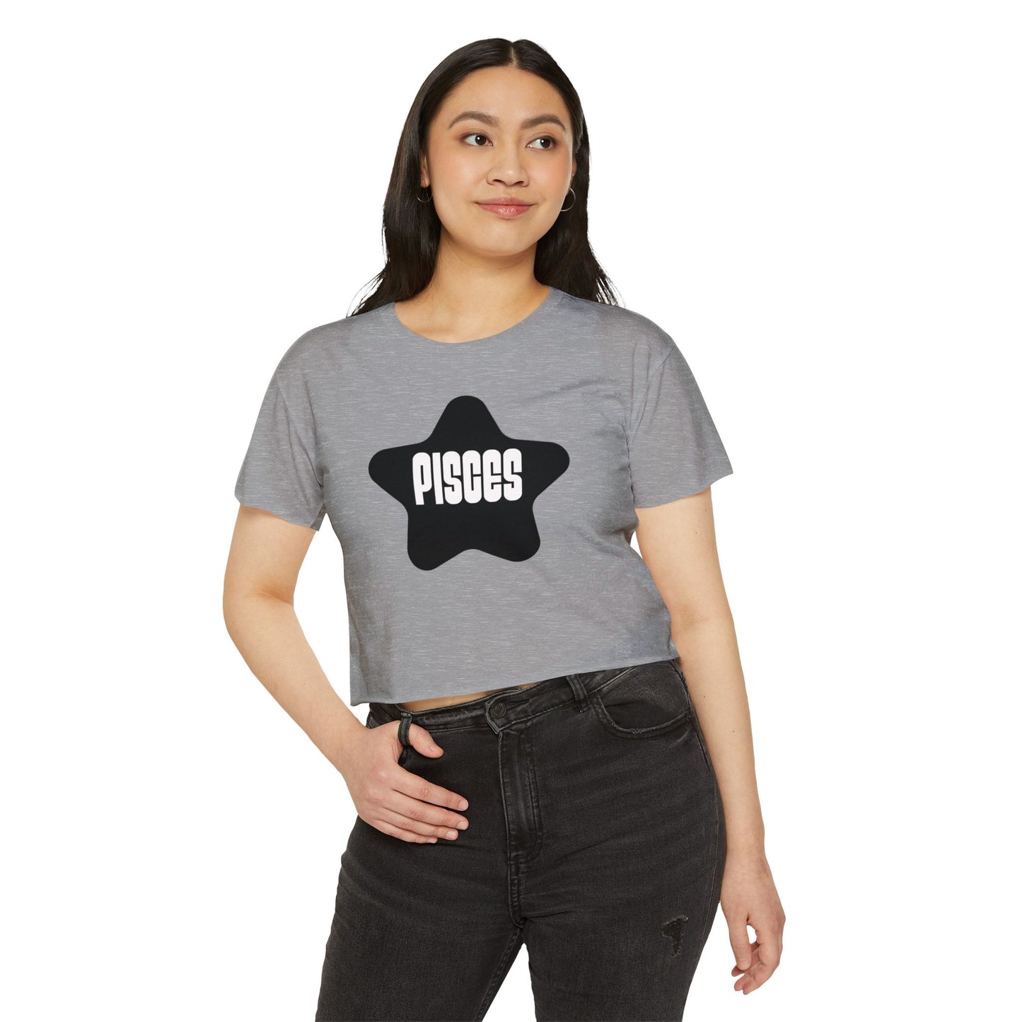 Black Star Pisces Crop Top Women's Astrology T-Shirt Pisces Zodiac Star Shirt