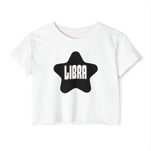 Black Star Libra Crop Top Women's Astrology T-Shirt Libra Zodiac Star Shirt