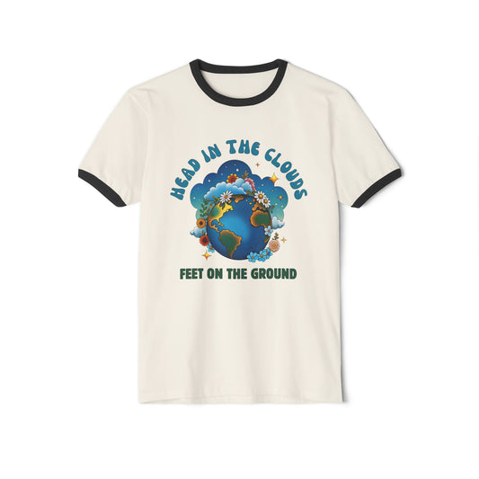 Grounded Dreamer Retro Ringer Tee - 70s Inspired Earth Lover Graphic T-Shirt