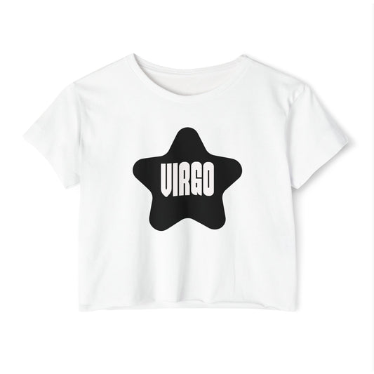 Black Star Virgo Crop Top Women's Astrology T-Shirt Virgo Zodiac Star Shirt